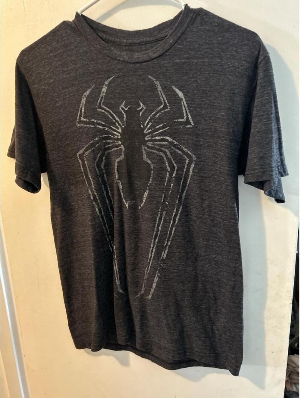Marvel Spider-Man black & gray t-shirt with white spider graphic, size S.